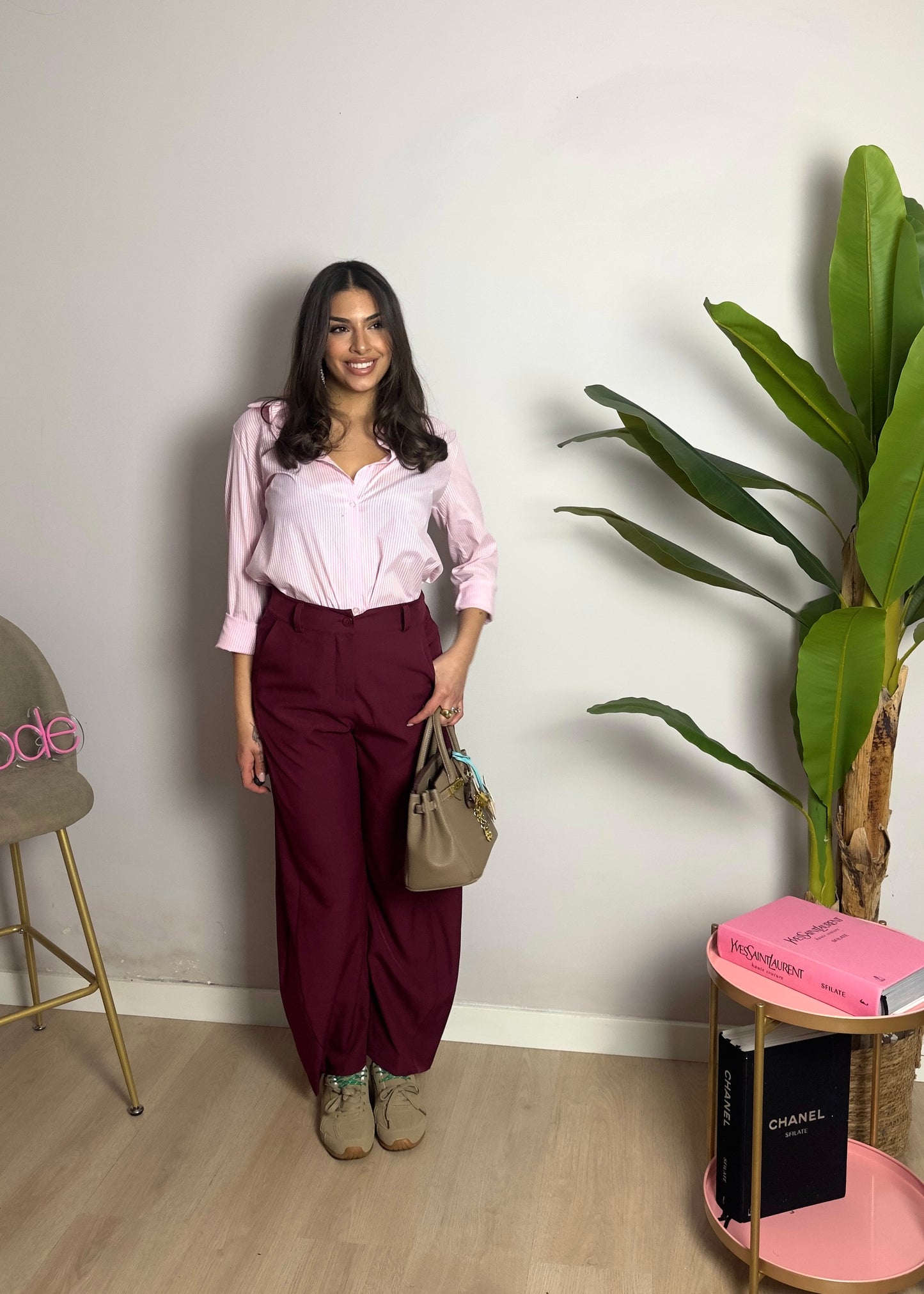 Camicia gessata rosa