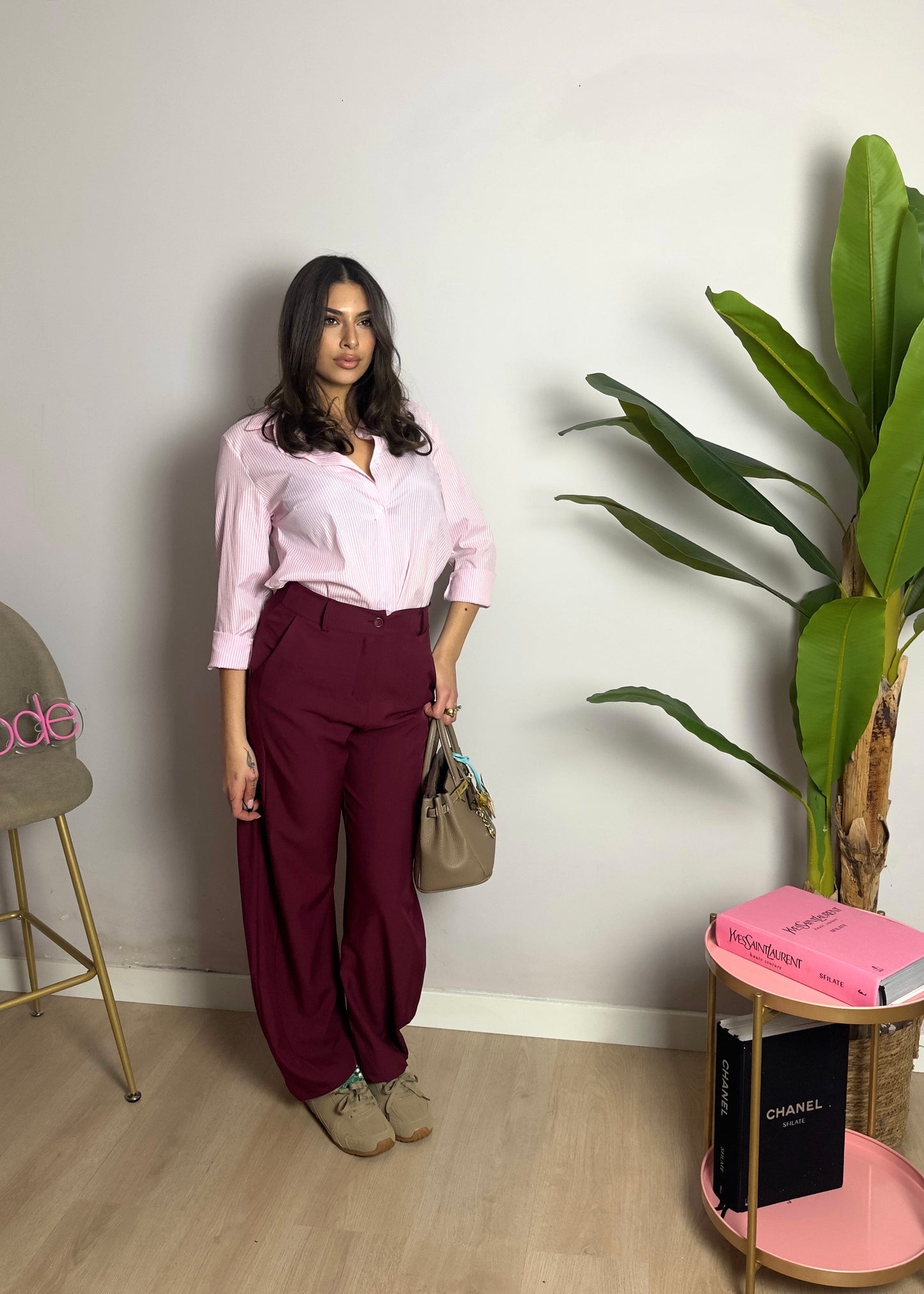 Camicia gessata rosa